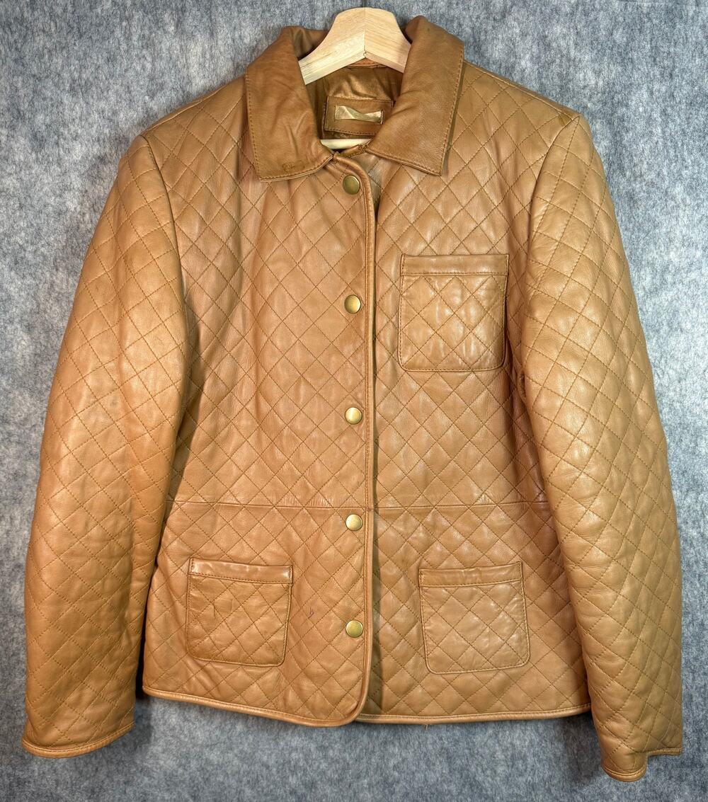 Wilsons Leather Womens Brown Large Diamond Quilted Leather Jacket - READ